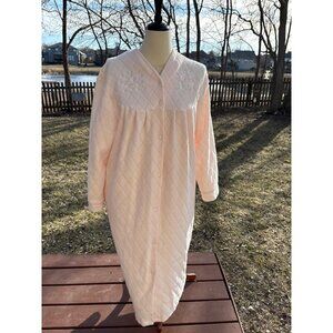 Soft Blush Embroidered Rose Quilted Robe Vintage Inspired Loungewear Large
